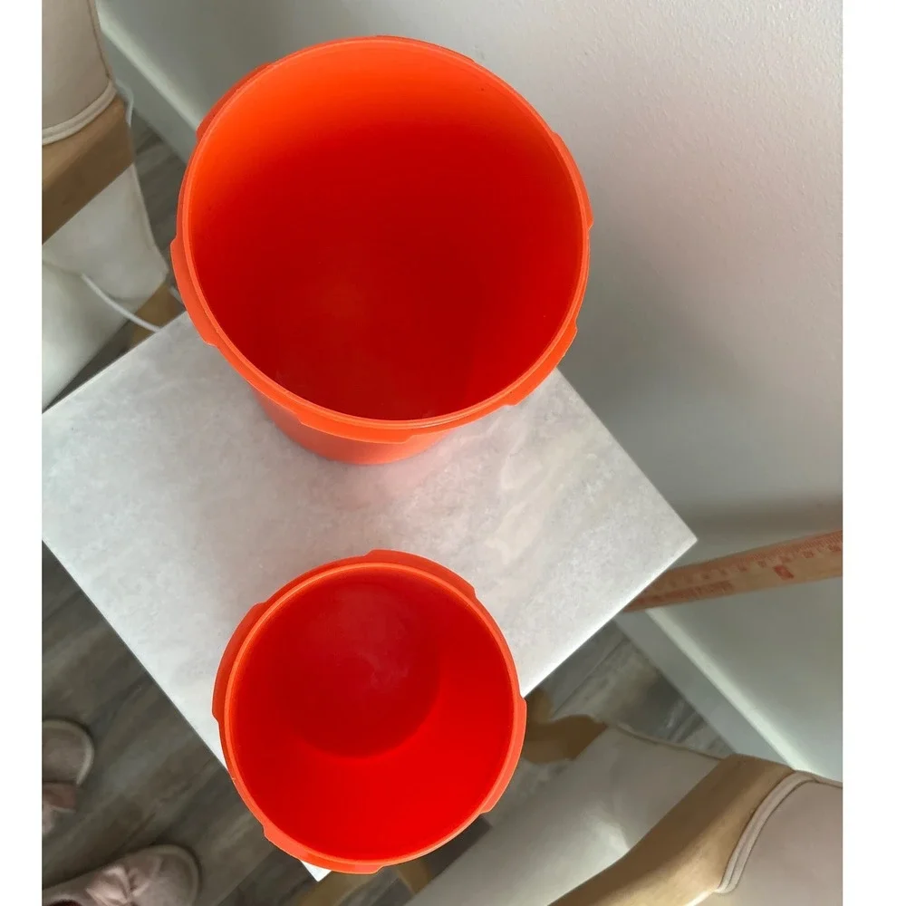 Vintage Tupperware Orange Servalier Canister Set Flour Brown Sugar Sunburst Lids